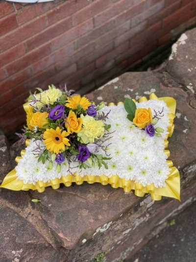 Yellow White and Purple Pillow